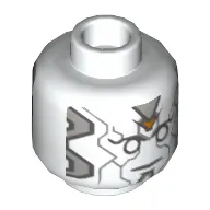 Minifig Head Vision, Silver Lines, Dark Bluish Gray and Black Panels, Red Jewel print