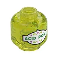Minifig Head (No Face), Bottle / Jar, Green 'ACID POPS' Print