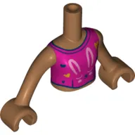 Minidoll Torso Girl, Magenta Top with Bright Light Pink Bunny print, Medium Nougat Arms and Hands