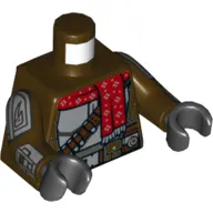 Torso Armor, Light Bluish Gray Panels, Dark Brown Bandolier and Belt, Red Scarf Print, Dark Brown Arms with Light Bluish Gray Armor Panels Print, Black Hands