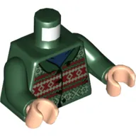 Torso Cardigan, Knitted with Sand Green and Dark Red Design, Collar and Buttons Print, Dark Green Arms, Light Nougat Hands