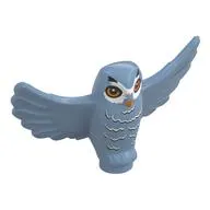 Animal, Bird, Owl Small with Open Wings, Angular Features with Orange Eyes and Beak and Dark Bluish Gray and White Rippled Chest Feathers Print