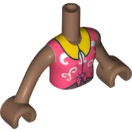 Minidoll Torso Girl, Coral Shirt, Bright Orange Collar, Dark Purple Trim print, Medium Brown Arms and Hands