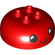 Duplo Brick Round 4 x 4 Dome Top with 2 x 2 Studs with Black Face, Smiling print