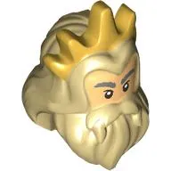 Mask, Hair and Beard, Dark Bluish Grey Eyebrows, Warm Tan Face, Black Eyes, Gold Crown Print (King Triton)