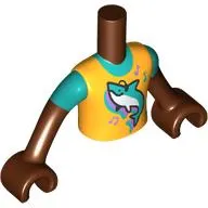 Minidoll Torso Boy with Bright Light Orange/Dark Turquoise Shirt, Dolphin print, Reddish Brown Arms and Hands