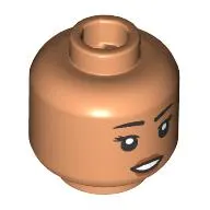 Minifig Head Black Eyebrows, Dark Orange Lips, Smile/Raised Eyebrow, Hearing Aid on Left Side