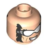Minifig Head Wolverine, Sideburns, Stubble Beard, White Goggles with Smile / Smirk Print