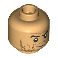 Minifig Head Duncan Idaho, Eyebrows, Stubbled Beard, Medium Nougat Wrinkles, Raised Eyebrow / Angry Print