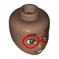 Minidoll Head, Thick Black Eyebrows, Red Glasses, Reddish Brown Eyes, Open Mouth