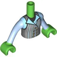 Minidoll Torso with Dark Bluish Grey School Uniform, Buttons print, Bright Light Blue Arms, Bright Green Hands