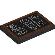 Tile 2 x 3 with Black Chalkboard, Reddish Brown Wooden Frame, 'Special', Fish, Menu print