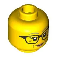 Minifig Head Lina Brickle, Light Bluish Grey Eyebrow, Wrinkles, Nougat Lips, Black Glasses/Sunglasses
