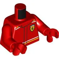Torso, Racing Suit, White/Yellow Stripes, Ferrari Logo print, Red Arms and Hands
