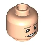 Minifig Head Helmeppo, Dark Tan Eyebrows, Nervous Smile / Scared