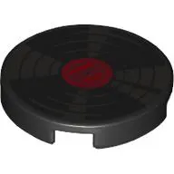 Tile Round 2 x 2 with Silver Vinyl Record, Red Center print