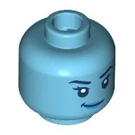 Minifig Head Margo Kess, Dark Blue Eyebrows, Eyes, Blue Lips, Smirk / Scared