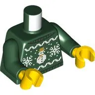 Torso, Christmas Sweater, Snowman, Snowflakes print, Dark Green Arms, Yellow Hands