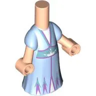 Microdoll Body Long Dress Bright Light Blue with Sand Green Belt, Lavender Trim print