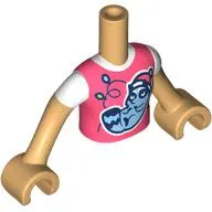 Minidoll Torso Girl with Warm Tan Arms and Hands with Coral Shirt, White Collar, Raccoon with Santa Hat print