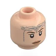 Minifig Head Arwen, Dark Brown Eyebrows, Peach Lips, Silver Tiara/Markings, Neutral / Closed Eyes Smile