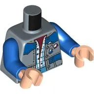 Torso, Jacket, Blue Patches, Stitches, White Checkered Shirt, Dark Red Shirt print, Blue Arms, Light Nougat Hands
