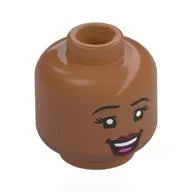 Minifig Head, Black Eyebrows, Eye Lashes, Dark Red Lips, Lobsided Smile / Open Mouth Smile