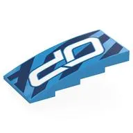 Brick Curved 4 x 8 x 1 2/3 No Studs with White 'OP', Dark Blue Shapes print