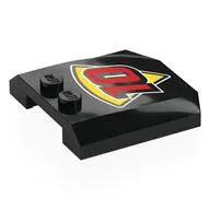 Brick Wedged, Curved Triple 4 x 4 x 2/3 with 2 Studs with Red '10' on Yellow Triangle/Pizza Slice print