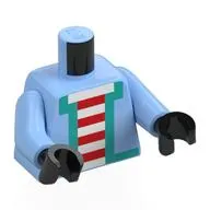 Torso, Pixelated Jacket, Dark Turquoise Trim, White/Red Striped Shirt print, Bright Light Blue Arms, Black Hands