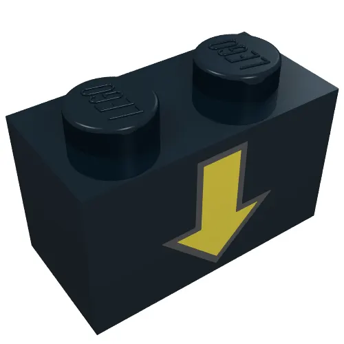 Brick 1 x 2 with Yellow Down Arrow and Black Border Print