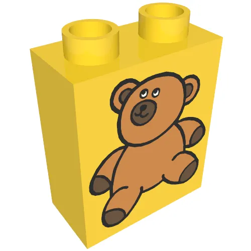 Duplo Brick 1 x 2 x 2 with Brown Teddy Bear Print