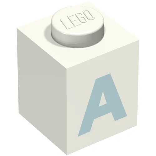 Brick 1 x 1 with Blue 'A' Print (Bold Font)
