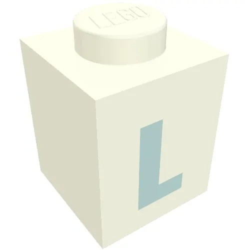 Brick 1 x 1 with Blue 'L' Print (Bold Font)