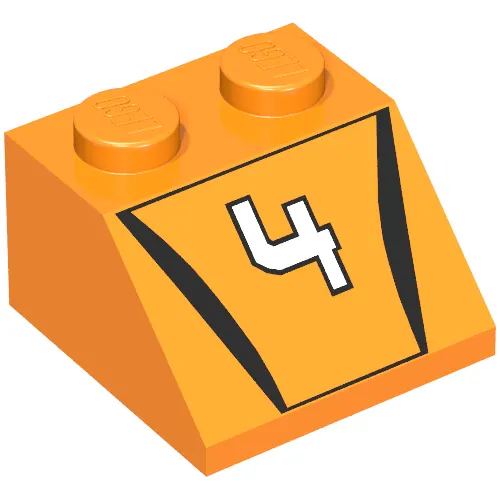 Brick Sloped 45° 2 x 2 with '4' Hot Scorcher Print
