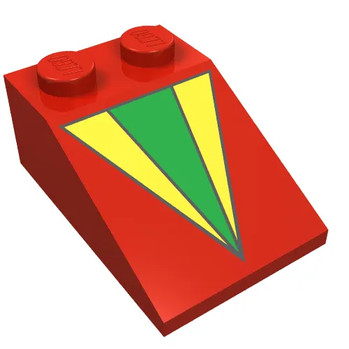 Brick Sloped 33° 3 x 2 with Yellow and Green V Print