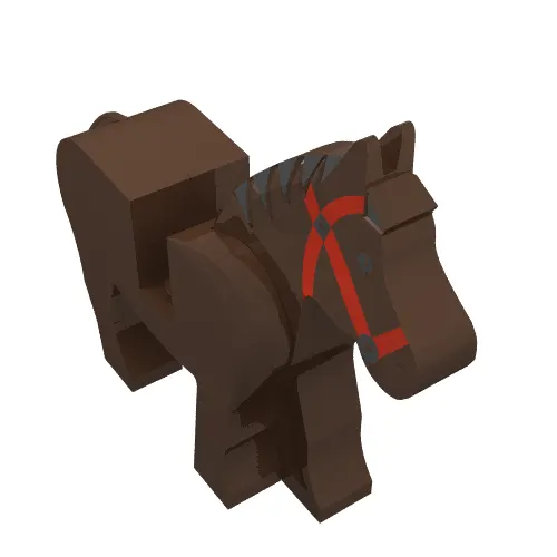 Animal, Horse, Movable Head, Black Eyes, Red Bridle, Black Mane Print