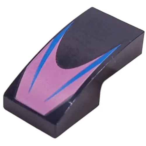 Brick Curved 2 x 1 No Studs with Blue Lines on Dark Pink Background print