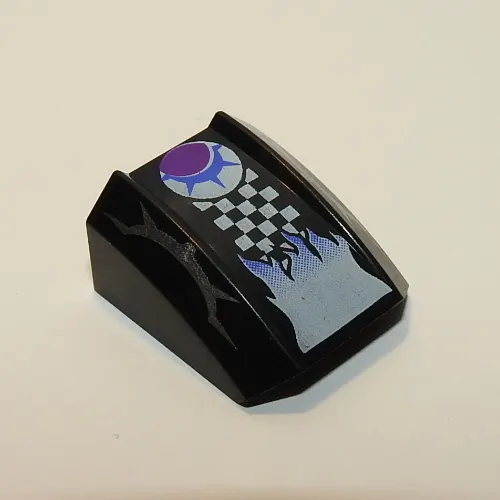 Brick Curved 2 x 2 with Lip, No Studs with White Checks and Flames Print (Spiky)