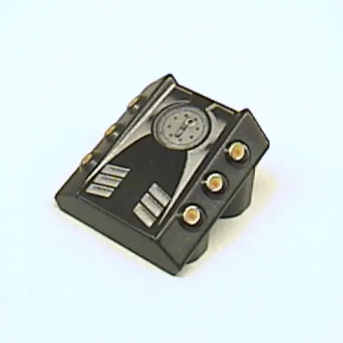 Brick Sloped 2 x 2 No Studs, with 3 Side Pistons Raised Edges and Silver Engine Print