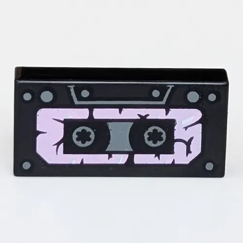 Tile 1 x 2 with Damaged Cassette Tape print