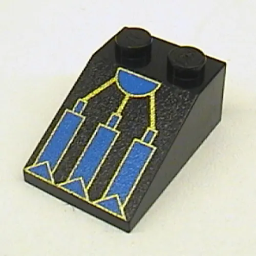 Brick Sloped 33° 3 x 2 with RoboForce Blue and Gold Mechanical Foot Print