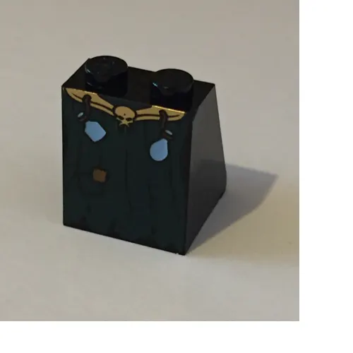 Brick Sloped 65° 2 x 2 x 2 with Bottom Tube and Gold Skull and Potions Belt and Dark Green Skirt Print