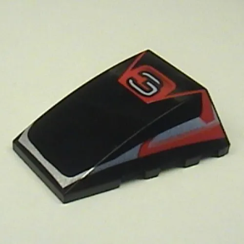 Brick Wedged, Curved 4 x 4 No Top Studs with '3' and Red / Silver Print