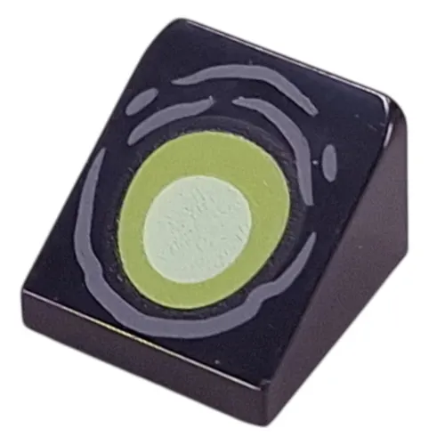 Brick Sloped 30° 1 x 1 x 2/3 (Cheese Slope) with Lime/Yellowish Green Eye, Dark Bluish Grey Wrinkles print