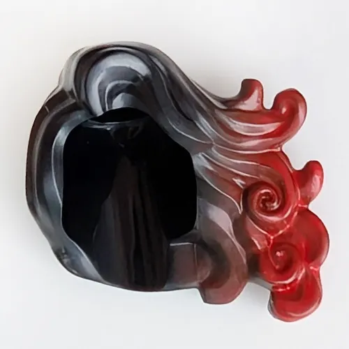 Hair Long Swept Left with Curls with Marbled Red Pattern