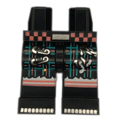Hips and Black Legs with Dark Turquoise/Coral Plaid, Safety Pins, Belt print