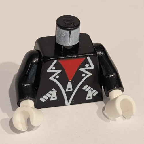 Torso, Jacket, White Zippers, Trim, Red Shirt print, Black Arms, White Hands