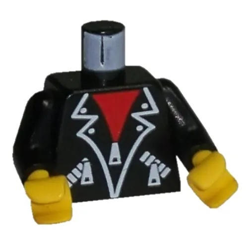 Torso Leather Jacket, Zipper, Red Neck Print, Black Arms, Yellow Hands