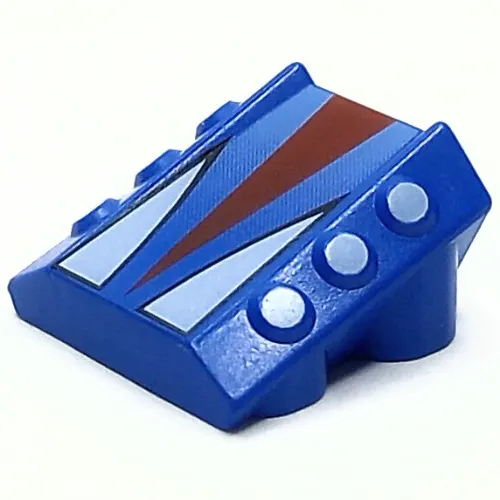 Brick Sloped 2 x 2 No Studs, with 3 Side Pistons Raised Edges and Red and White Triangles Print